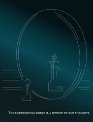 concept development, chess, mirror reflection, line vector