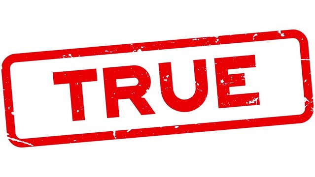 Grunge red true word square rubber seal stamp zoom on white background