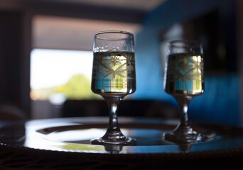 glass of wine on table