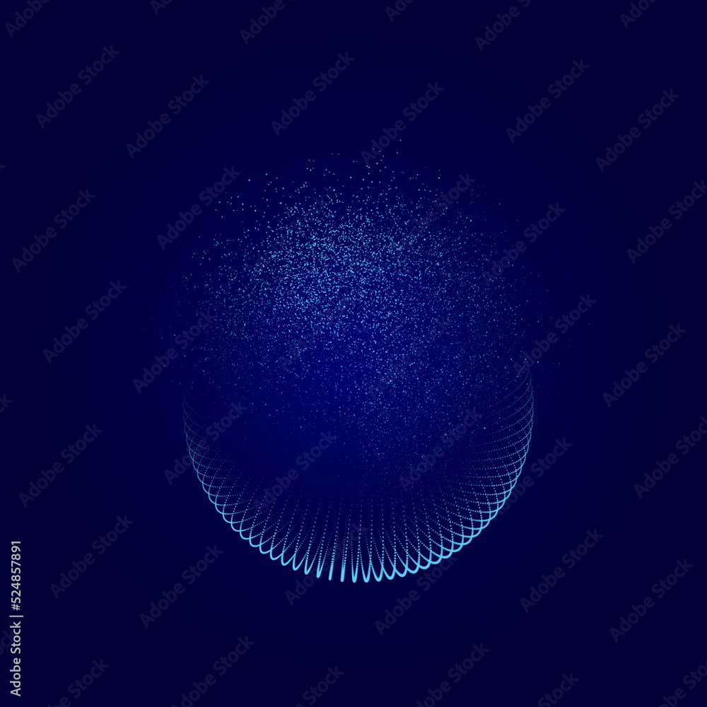 Poster technology grid sphere. blue sphere consisting of points and lines. modern wireframe elements. vecto