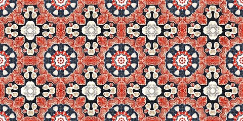 Retro blue red pattern clash geometric bandana border. Masculine fashion edging trim banner with nantucket style decorative design. Endless repeatable tape