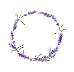 Lavender flowers wreath. Watercolor - 524860035