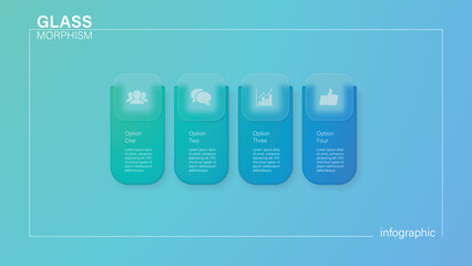 Infographic for 4 options, vector gradient design with realistic frosted glass, glassmorphism effect