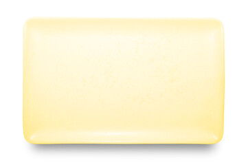 Yellow square ceramics plate isolated on white background.
