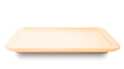 Brown square ceramics plate isolated on white background.