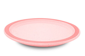 Pink red circle ceramics plate isolated on white background.