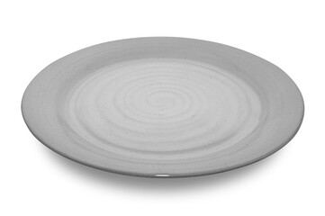 Grey circle ceramics plate isolated on white background.