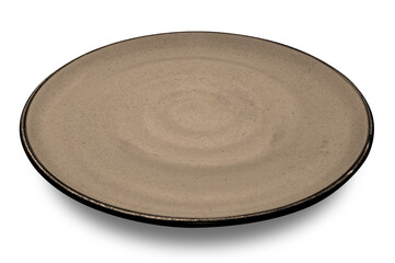 Fototapeta na wymiar Brown circle ceramics plate isolated on white background.