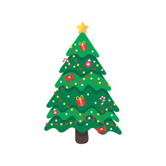 Christmas tree. A pine tree decorated with colorful lights to celebrate Christmas.