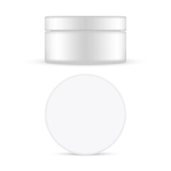 Plastic Cosmetic Jar with Circle Cap, Isolated on White Background. Vector Illustration