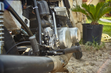 The mechanics of the vintage motorcycle all cleaned up.