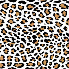 Seamless leopard pattern. Fashionable background. Hand drawn vector illustration. Animal texture for print, textile, fabric, packaging.