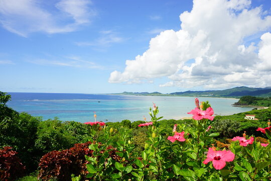 Aerial Blue Ocean and Beach View of Ishigaki-jima island from Nosoko Observatory in Okinawa, Japan - 日本 沖縄 石垣島 野底展望台