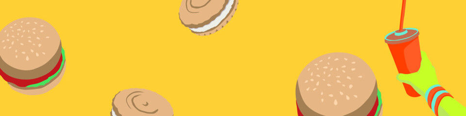 Fashion minimal illustration banner.  fast food lover background
