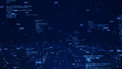 Cybersecurity digital information technology concept. Polygon binary code connected on dark blue background. - obrazy, fototapety, plakaty