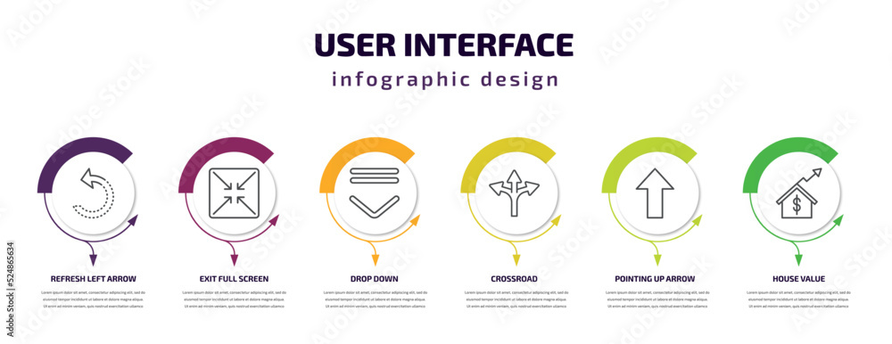 Poster user interface infographic template with icons and 6 step or option. user interface icons such as re