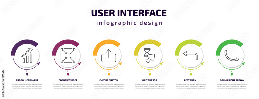 Poster user interface infographic template with icons and 6 step or option. user interface icons such as ar
