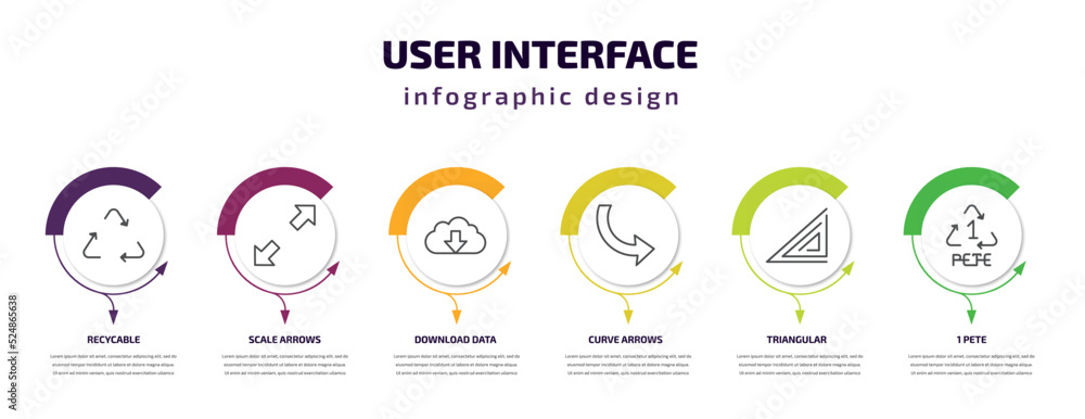 Poster user interface infographic template with icons and 6 step or option. user interface icons such as re