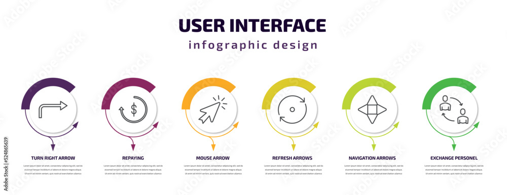Poster user interface infographic template with icons and 6 step or option. user interface icons such as tu
