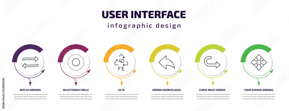 Poster user interface infographic template with icons and 6 step or option. user interface icons such as re
