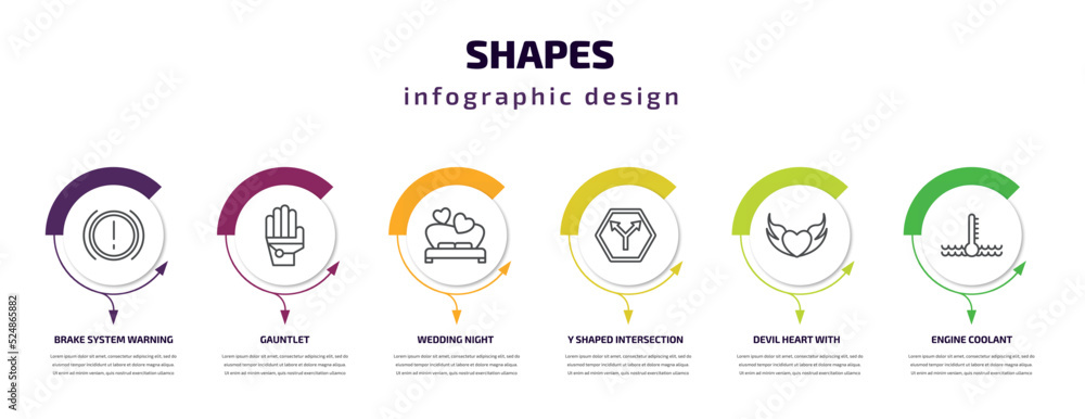 Poster shapes infographic template with icons and 6 step or option. shapes icons such as brake system warni