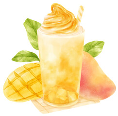 mango smoothie summer drink composition watercolor