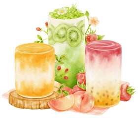 summer fruits drink composition watercolor