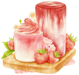 strawberry smoothie drink composition watercolor