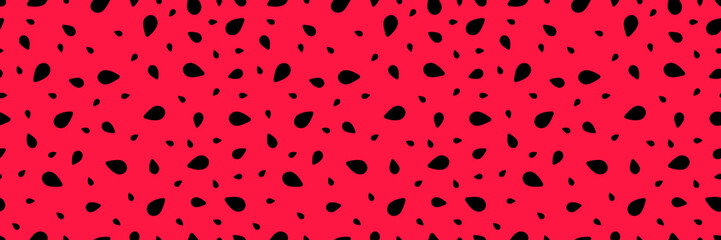 Cute summer vector seamless pattern. Repeated background with watermelon seeds. Fruit texture for childish, girly clothes prints, summer, juicy, seasonal design, wrapp paper. Bright color