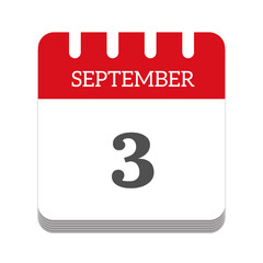 September 3 calendar flat icon