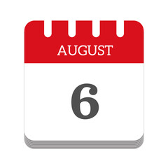 August 6 calendar flat icon