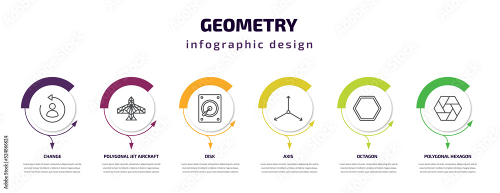 Aufkleber geometry infographic template with icons and 6 step or option. geometry icons such as change, polygo