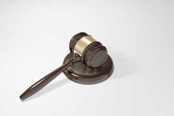 Wooden court gavel hammer isolated on white background. Illustration of law legislation
