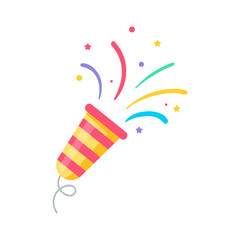 Fireworks vector draws a party. Confetti floating from the birthday party fireworks