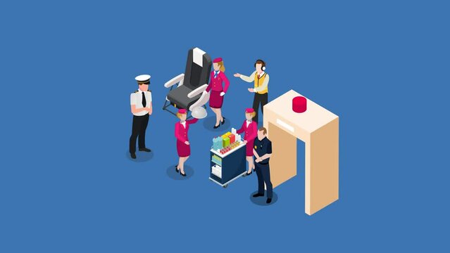 Group of airline workers doing friendly service
