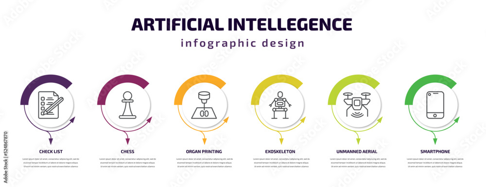 Poster artificial intellegence infographic template with icons and 6 step or option. artificial intellegenc