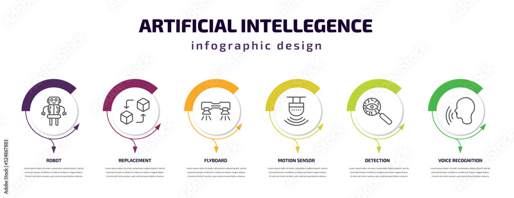 Poster artificial intellegence infographic template with icons and 6 step or option. artificial intellegenc
