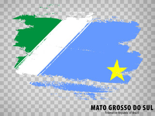 Flag of Mato Grosso do Sul from brush strokes. Federal Republic of Brazil. Flag Mato Grosso do Sul on transparent background for your web site design, app, UI. Brazil. EPS10.