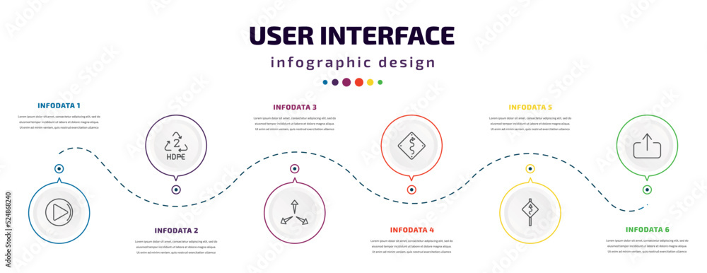 Poster user interface infographic element with icons and 6 step or option. user interface icons such as rig