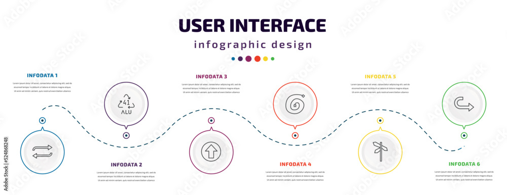 Poster user interface infographic element with icons and 6 step or option. user interface icons such as ref