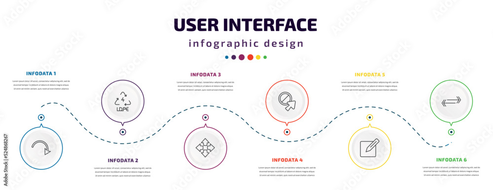 Poster user interface infographic element with icons and 6 step or option. user interface icons such as cur