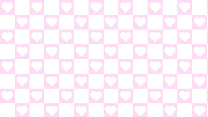 cute small pastel pink and white checkers, gingham, plaid, checkerboard with cute little heart background illustration, perfect for banner, wallpaper, backdrop, postcard, background