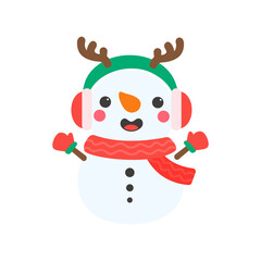 Naklejka premium Snowman cartoon vector. Snowballs molded into Snowman. Decorate with winter sweaters for Christmas.