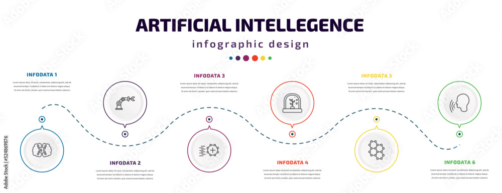 Poster artificial intellegence infographic element with icons and 6 step or option. artificial intellegence