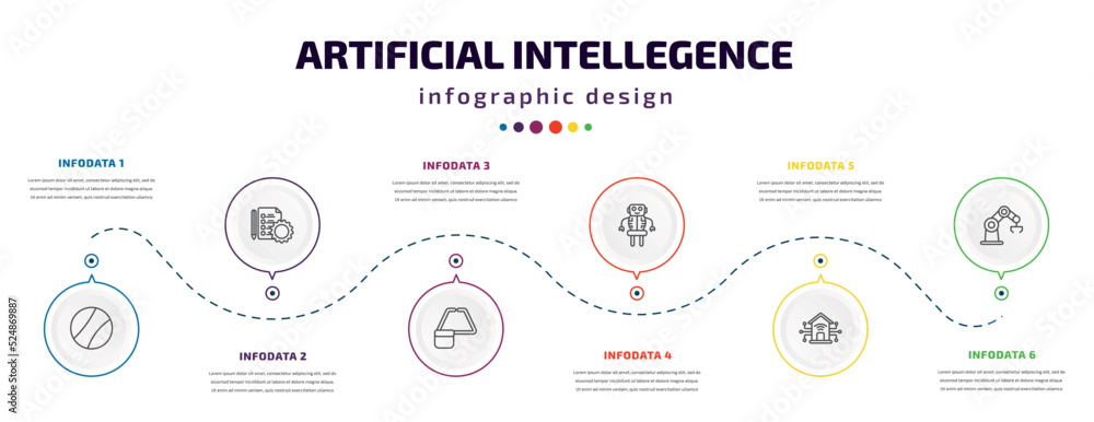 Poster artificial intellegence infographic element with icons and 6 step or option. artificial intellegence