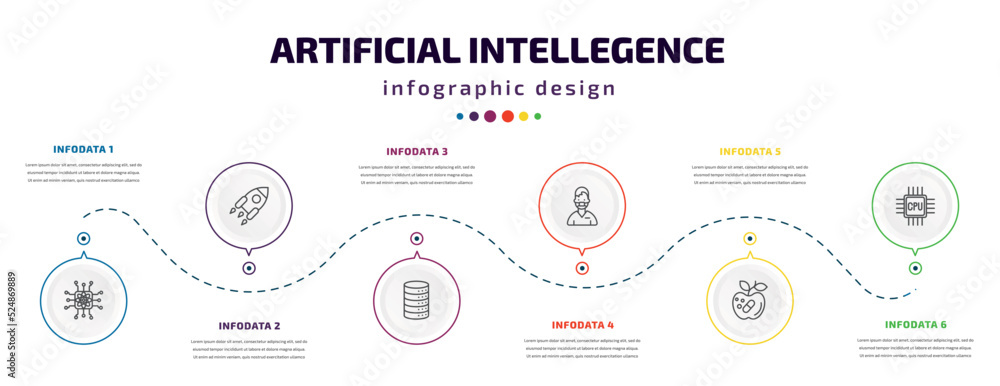 Poster artificial intellegence infographic element with icons and 6 step or option. artificial intellegence