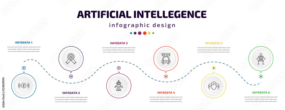 Poster artificial intellegence infographic element with icons and 6 step or option. artificial intellegence