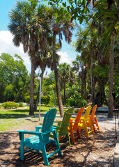 Colorful chairs in a row in Sanibel Florida