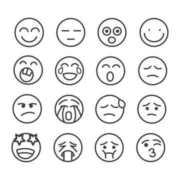 Funny emoticons faces icon set isolated. Modern outline on white background