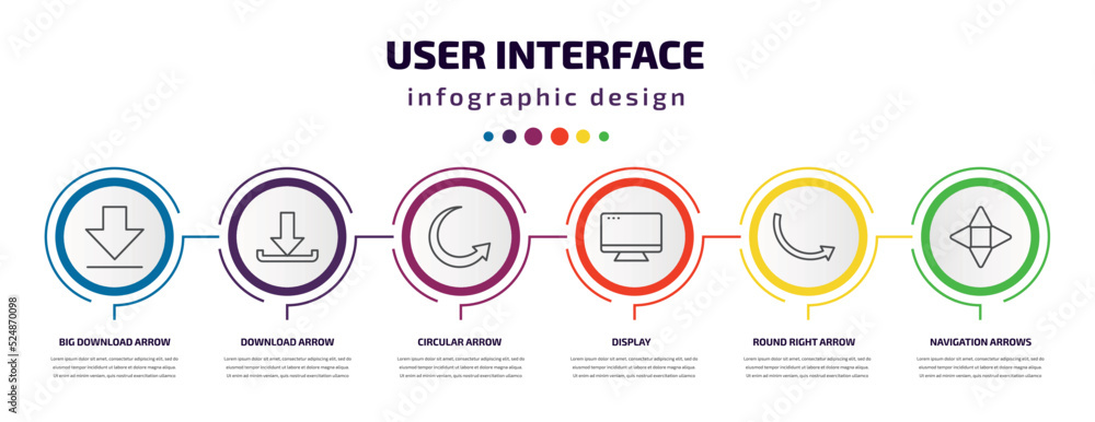 Poster user interface infographic template with icons and 6 step or option. user interface icons such as bi